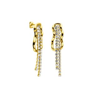 Nya diamantputtade Tassel Stud örhängen Kvinnor Long Temperament Light Luxury High-End Gold Shiny Fashion All-Match Jewelry Gift
