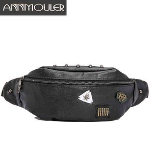 ANNMOULER MEN WAIST BAG PACK TRAVEL PHONE POUCHOF WOMEN PU LEATHER FASION OLDERS CHEST UNISEX HIP S 220531