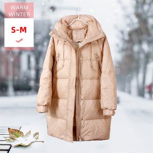 New Winter Autumn Long White Duck Down Jacket Stand Collar Female Soft Casual Warm Coat Windproof Larger Size Good Quanlity 201019