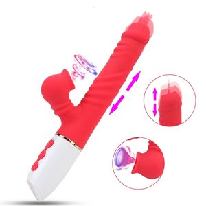 Giocattolo del sesso Giocattolo Massaggiatore punto g Vagina Dildo Succhiare Stimolatore del clitoride Riscaldabile Vibratore telescopico Leccare la lingua Giocattoli per le donne S4Z6