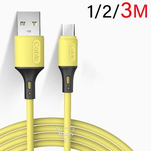 2A Snabb laddningskabel 3M/10ft USB -telefondata Kablar Liquid mjukgummi för Micro Android USB Type C