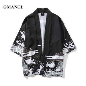 GMANCL New Men Streetwear Dragon Printed Japanese Style Cardigan Kimono Jackets Autumn Fashion Hip Hop Male Casual Outerwear T200319