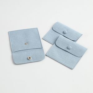 20psc Blue Microfiber Jewelry Pouch Small Snap Button Bags Custom Any Size Earrings Brooch Ring Gift Bag Packaging Pouch Wholesale