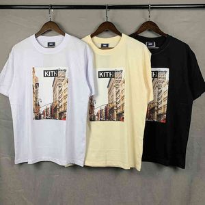 Erkek Tişörtler York Blok Retro Fotoğraf Kith T-Shirt Erkekler ve Kadınlar Büyük Boysoyu Vintage T Shires Yaz Çift Kısa Kollu Üst Tees