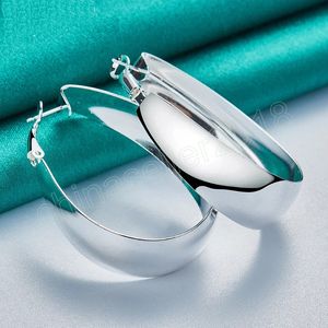 925 Sterling Silver Round Smooth U Hoop Earring Woman Party Gift Fashion Charm Wedding Engagement Jewelry