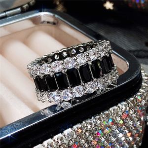 Простое роскошное обещание пальцем кольцо 925 серебряное серебряное черное бриллиантовое обручальное лента кольца для женщин для женщин свадебные ювелирные изделия Sz6-10 подарок