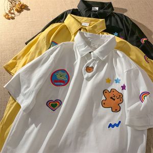 Ayı nakış kravat süper sevimli polo yaka t gömlek kadın genç kızlar vintage preppy yaz tees harajuku japon üstleri 220511