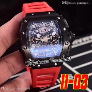 2022 11-03 Miyota Automatic Mens Watch PVD Steel All Black Skeleton Dial Big Date Number Markers Red Rubber Strap 6 Styles Sports Watches Puretime01 1103-PVDB2