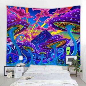 Mantar Psychedelic Soyut Goblen Art Deco Battaniye Perdesi Asılı Ev Yatak Odası Oturma Odası Dekorasyonu Polyester Hippi J220804