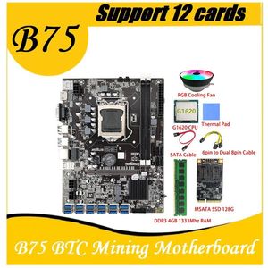 Płyty główne BTC BTC 12 PCIE do USB LGA1155 MSATA SSD 128G DDR3 4GB 1333MHz RAM G1620 CPU B75 ETH Minermotherboards