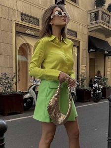 Kvinnors blusar skjortor gul satin kvinna kontor knapp upp skjorta kvinnor långärmad krage topp kvinnlig sommar chic streetwear kvinnokvinnor