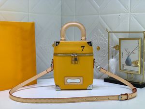 2022 Lüks Çanta Cüzdan Çanta Gençlik Erkek Kız Moda Mini Omuz Çantaları Yüksek Sonu Sarı Dikey Kutu Gövde Moda Crossbody Çanta M59666