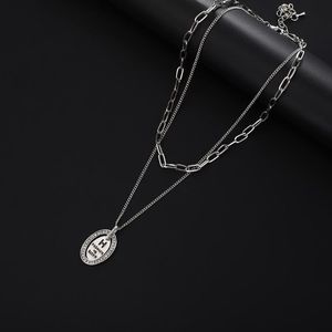 Pendant Necklaces Lettering And Diamond Necklace Double-Layered Alloy Chain Neck Retro Women Girls Jewelry Accessories Character HeadPendant