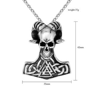 Pendant Necklaces Antique Silver Viking Skull Goat Hammer Necklace Free ShipPendant