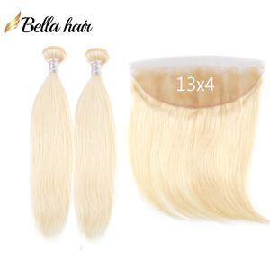 Platinblonde 613-Bündel mit Spitzen-Frontverschluss, 13 x 4 Babyhaar, gerade, gewellt, von Ohr zu Ohr, freier Teil, vorgezupfte, transparente Extensionsgewebe