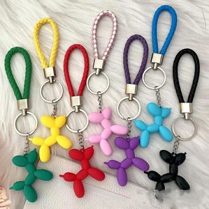 Silicone Cute Balloon Dog PU leather Rope Keychain Jewelry Couple Long Keyring Braided Rope Creative Cartoon Mobile Phone Bag Car Pendant Keychains Accessories