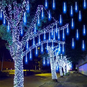 8 Tube Christmas Fairy Lights Led String Lights Meteor Dusch Rain Light Outdoor Dekoration Street Garland Halloween Party Lamp 220408