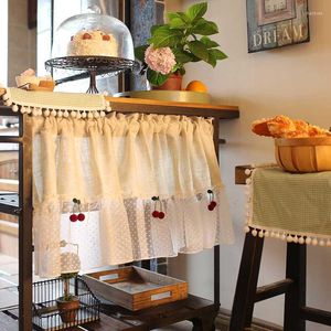Занавесная шторы ПК стержни карман вишневые кружева наполовину короткая гостиная разделенная бежевая льняная шторы кухонные шкаф