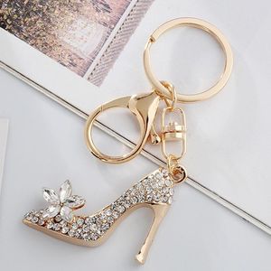 Keychains 1st Rhinestone High Heel Shoe Keychain Crystal Purse Car Key Chain Bag Dekorativ legering KeyringKeychains