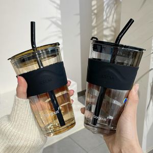 Tazze Eworld 450 ml di caffè in vetro tazza resistente al calore Vino bottiglia d'acqua sigillata portatile con tè di latte paglia Gift Muggics