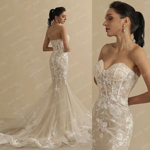 Romantisches Schatz-Champagner-Meerjungfrau-Hochzeitskleid Vintage Braut 2022 Brautkleid Neu