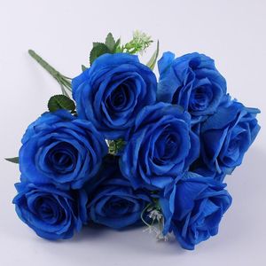 Dekoratif çiçek çelenk yapay ipek kırmızı gül buketleri simülasyon mavi sahte düğün pografi buket ev oturma odası el dekorasyond