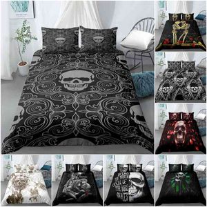 Skull Däcke Cover Set Queen Size Black Skeleton Paisley Floral Mönster Bäddar för tonåringar Vuxna Halloween -tröstare