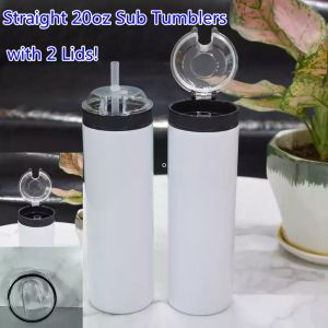 2 in 1 Sublimation Blanks Mugs 20oz Snack Straight Skinny Tumbler with Two Lids Straw Stainless Steel Double Walled Insulated Vacuum Water Bottles DIY Custom 7