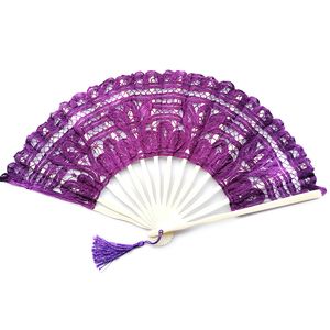 Elegante ventaglio a mano piegato in tessuto viola Puntelli da ballo da sposa Chiesa Regalo di nozze Bomboniere Fan 1222127