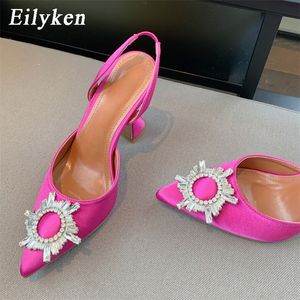 Eilyken Silk Women Pumps Crystal Strange Style High heels Summer Bride Shoes Comfortable Heeled Party Wedding Shoes 220420