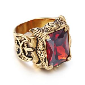 Vintage Gold Color Dragon Claw Rings Hiphop Men Stainless Steel Big Red Green Purple White CZ Zircon Crystal Stone Cross Ring Men Punk Rock Jewelry