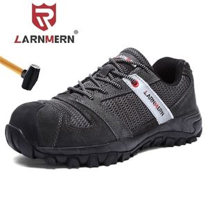 Larnmern Men Steel Toe Cap Work Safety Shoe äkta läder Casual Antikick Skodon utomhuspunktering Proof Sneaker Y200915