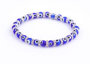 20PCS/lot Fashion Blue Lucky Turkish Evil Eye Charm Strands Bracelets Glass Crystal Beads Bracelet For Women Girls Elastic Handmade Jewelry