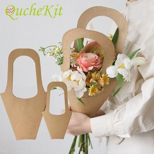 Opakowanie prezentów 5PCS Uchwyt Kraft Paper Flower Torby Wedding Birthday Party Pudełko Róż Rose Opakowanie torebka Dekoracja domowa