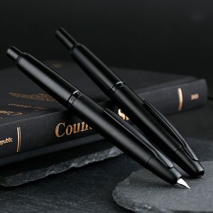 Matte Black MAJOHN A1 Press Fountain Pen Retractable Fine Nib 0.4mm Metal Ink Pen with Converter for Writing 220720