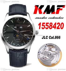 KMF MASTER CALENDAR 1558420 A866 Automatyczne męskie zegarek stalowa obudowa czarna tarcza srebrne markery skórzane pasek Super Eiditon Pureteme A01