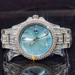 MISSFOX Diamond Luxury Watch Man Platina Round Beauty Blue Arabic Men Wristwatch New Relgio Masculino Quartz Summer Party