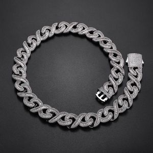 Kedjor 14mm damer Vitt guldpläterad kedja 5A Zirkonhalsband och armband Hip Hop StyleChins Hip Hop