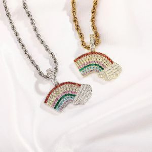 Iced Out Full CZ Stone Colorful Rainbow Pendenti Collana per uomo e donna Gioielli Hip Hop in oro