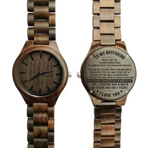 Armbandsur till min pojkvän den dagen jag träffade, du hittade saknade bitar graverade trä Watchwristwatches armbandsurturer