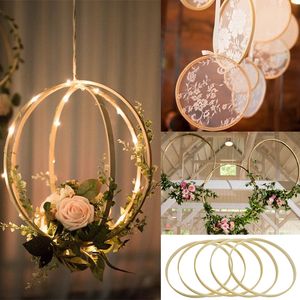 5P Round Bamboo Floral Hoop Wreath DIY Hanging Pendant Ornament Craft Wall Decor For Easter Wedding Party Decoration