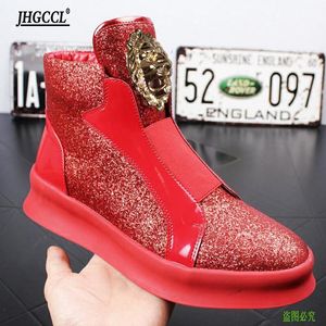 Homens de luxo dourado botas masculinas tênis de rebite picas de sapatos masculinos chapas altas plataformas punk punk masculino casual bota de sapato zapatillas hombre a26