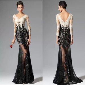Tanie skromne sukienki na bal maturalne 2022 Sukienki formalne V czarno -białe koronkowe sukienki wieczorowe seksowne suknie z koralikami