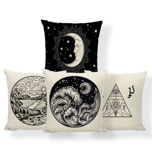 Linen Pillow case Tarot Sun & Moon Magic Square Print Removable Washable Customizable Cushion Cover Furniture Accessories LT0108