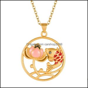 Pendant Necklaces Sand Gold Gilding Lotus Fish Tranquility And Peace Plate Round Necklace Carshop2006 Drop Delivery 2021 J Carshop2006 Dhoak