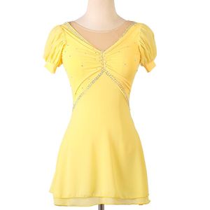 Abbigliamento da palcoscenico Giallo Nero Vestito da pattinaggio artistico Cristalli Strass Donna Ragazza Ghiaccio Costume da ginnastica per bambiniStage