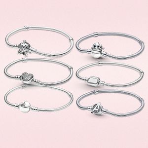 s925 Bracciali in argento per le donne Gioielli fai-da-te Fit Pandora Perline Charms Sparkling Mouse Cuore Chiusura Bracciale a catena serpente con scatola originale Regalo donna