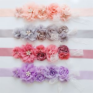 Wedding Sashes Pink White Blue Purple Fashion Flower Belts Pearl Bow Belt Bridal Ribbon Sash Belt Party Bridesmaid Dress Sashes