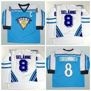 Nikivip Custom Retro Teemu Selanne #8 Team Finland Hockey Jersey Stitched White Blue Size S-4XL Any Name And Number Top Quality Jerseys