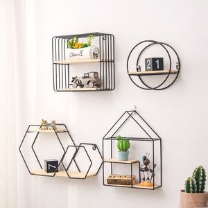 Nordic Iron Storage Rack Shelf Wall Hanging Ornaments Geometric Figure Home Decoration Sundries Key Flower Pot Album Holder Y200429